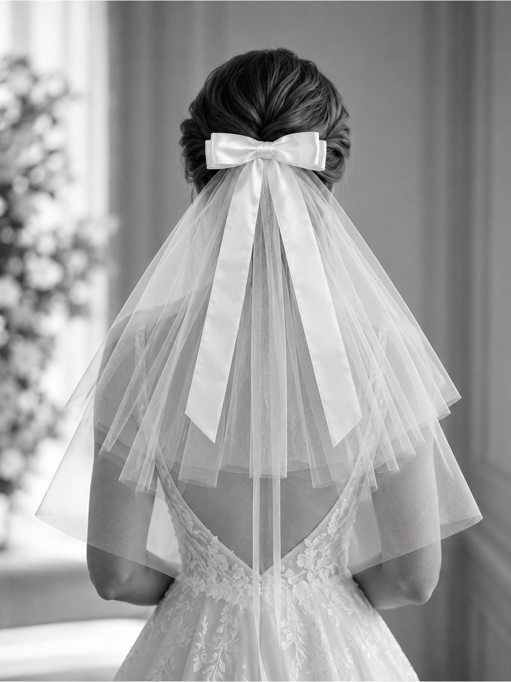 New Classic Chic White Bridal Bow Veil Wedding Veil